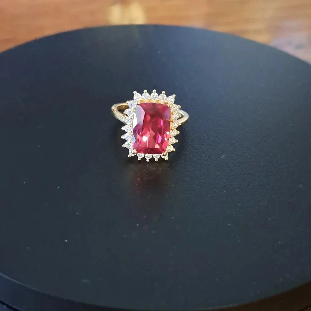 Padparadscha Sapphire & Genuine Moissanite Sunburst Ring. - Picture 6 of 9